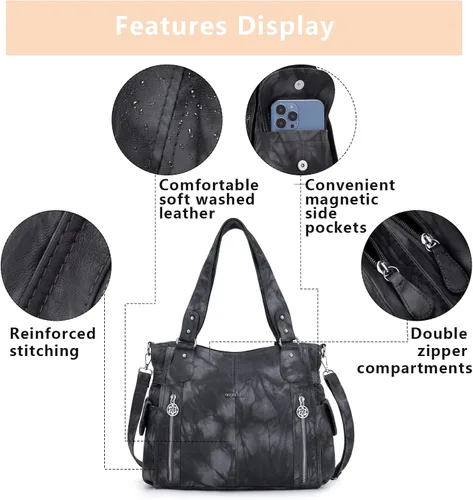 Miniatura 6 de Angel Kiss Bolsos para mujer con tiras en la parte superior, bolso estilo Hobo, bolsas de hombro espaciosas y casuales, cartera estilo Tote de PU