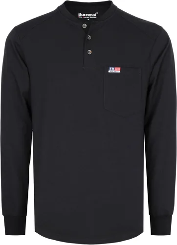 BOCOMAL Camisas FR para hombre, manga larga, Henley EX, suave, jaspeado, 6 onzas, peso medio, resistente al fuego, camiseta de trabajo CAT2