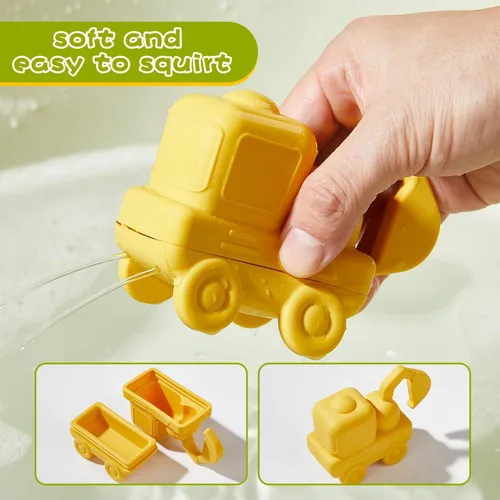 Miniatura 3 de Juguetes de baño sin moho para niños pequeños, paquete de 4 juguetes de baño de silicona de grado alimenticio, camión fácil de limpiar y juguete