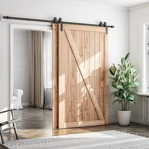 Miniatura 3 de SMARTSTANDARD Kit de herrajes para puerta corredera de granero de 9 pies de derivación - para puertas de madera dobles - un solo carril - suave