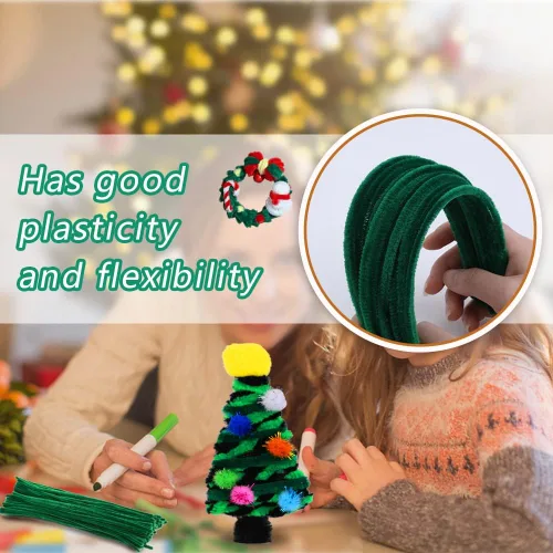Miniatura 6 de 120 tallos de felpilla de color verde oscuro, tallos de chenilla, limpiadores de tuberías largos para manualidades, limpiadores de tuberías