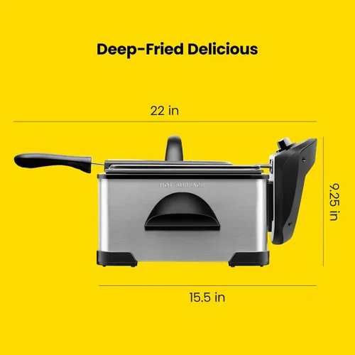 Miniatura 7 de Chefman - Freidora de 4.5 litros con colador de canasta, tamaño extragrande, temperatura y temporizador ajustables, perfecta para pollo frito