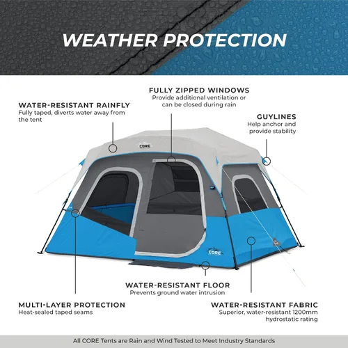 Miniatura 9 de CORE Instant Cabin Tents with LED Lights Family Multi Room Lighted Pop Up Tents for Camping Included Storage Pockets for Camping Accessories