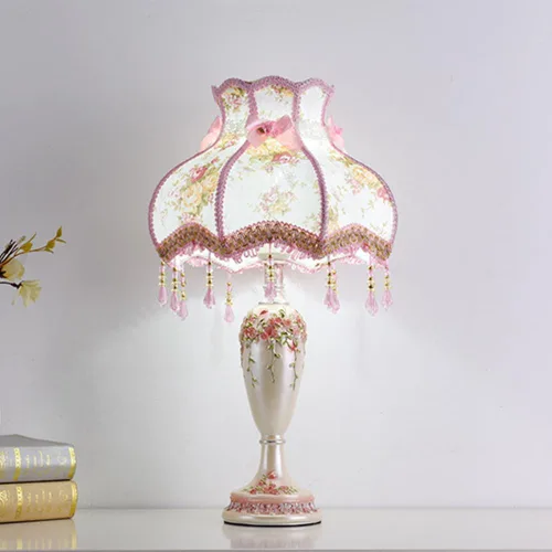 Miniatura 6 de Lámpara de Estilo Victoriano Rosa Lámpara de Mesa Pastoral Romántica Europea Lámpara de Pie Pastoral Forma de Vaso 1 Cabeza Flor de Tela con Bordes