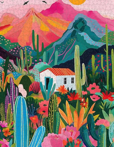 Miniatura 2 de Rompecabezas de cactus para adultos, 1000 piezas, plantas del desierto y paisaje de montaña, naturaleza suculenta, rompecabezas