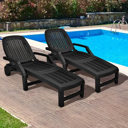 Miniatura 2 de COSTWAY Sillón reclinable ajustable de 2 piezas, resistente a la intemperie, color negro