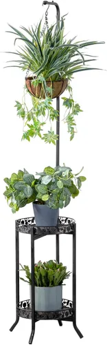 COPREE - Soporte colgante de 2 niveles para plantas, estante de hierro que ahorra espacio, organizador de macetas, estante para exhibir múltiples