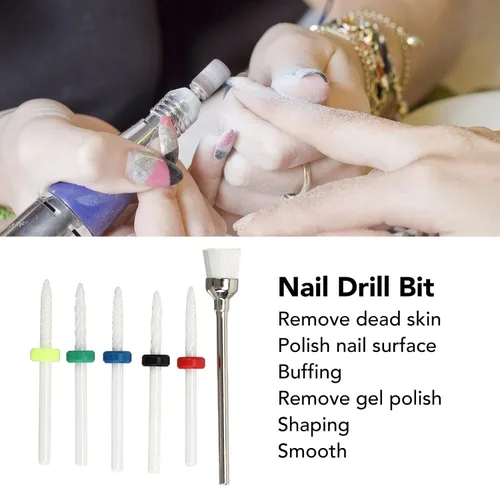 Miniatura 2 de Juego de 6 brocas para uñas, juego de 6 brocas de uñas de cerámica para salón de manicura y pedicura