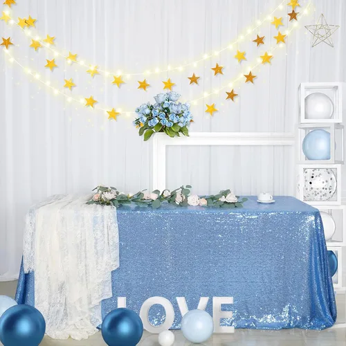 Miniatura 2 de SquarePie Mantel de lentejuelas de 60 x 102 pulgadas, azul bebé brillante, mantel de mesa para bodas y fiestas