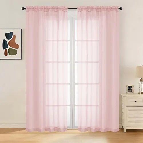 Miniatura 69 de LIVEKID Cortinas traslúcidas negras de cocina de 36 pulgadas de largo, cortinas cortas filtrantes de luz, 2 paneles de gasa aireada, texturizadas