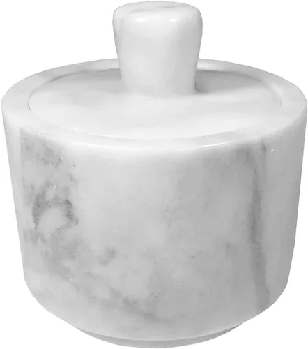 Bodega de sal de mármol con tapa, contenedor de almacenamiento de soporte de sal para mostrador (blanco)