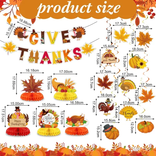 Miniatura 3 de Blosssound 29 piezas de decoraciones de fiesta de Acción de Gracias – Centros de mesa de nido de abeja de hoja de arce de pavo y calabaza, pancartas