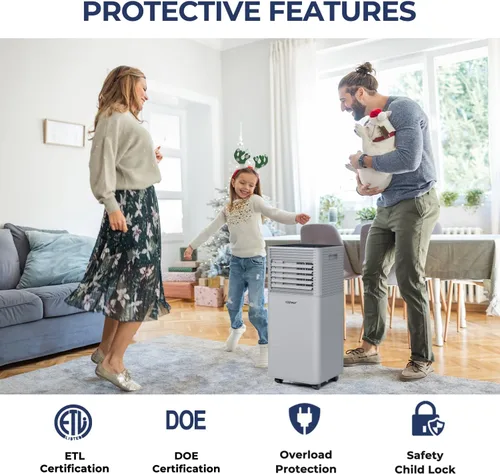 Miniatura 8 de COSTWAY Aire acondicionado portátil, espacios de 10000BTU de hasta 350 pies cuadrados, con control remoto, temporizador de 24 horas y kit de Gris