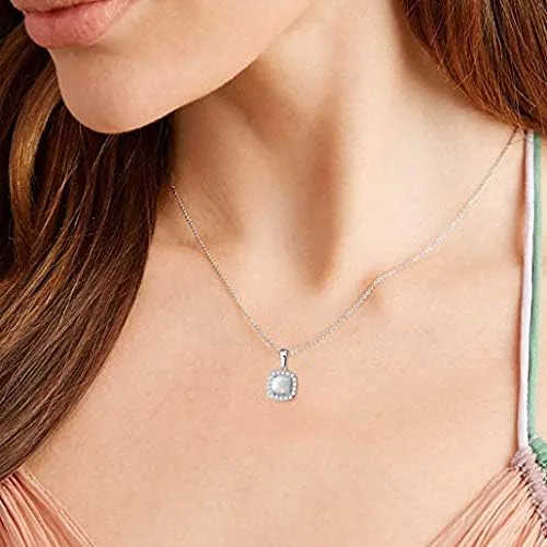 Miniatura 4 de Carleen Juego de joyas de plata de ley 925 chapada en oro blanco de 14 quilates, circonita cúbica, halo de ópalo creado, regalo para mujeres y niñas