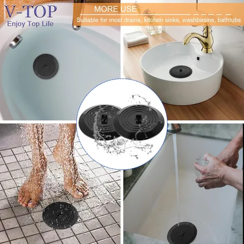 Miniatura 6 de V-TOP Tapón de Desagüe de Bañera Paquete de 2, Tapón de Bañera de Silicona de 5 Pulgadas Cubierta de Desagüe de Ducha, Tapón de Bañera Retenedor