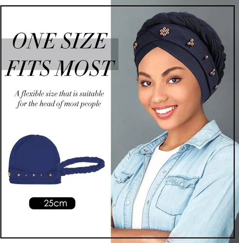 Miniatura 4 de 6 piezas de turbante africano para mujer, gorras trenzadas con cuentas elásticas