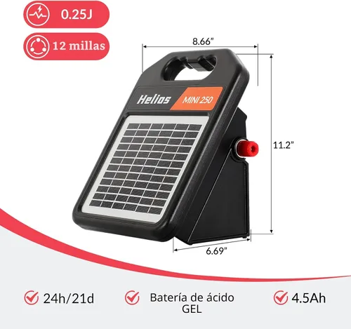 Miniatura 6 de Andmon MINI250 Cargador solar para cerca eléctrica con modo día o noche, 0.18 Joule Cargador solar para cerca portátil
