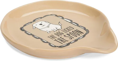 Miniatura 2 de Pavilion Gift Company It's Cats & Dogs - Soporte para cuchara de cerámica marrón con texto en inglés "The Dog Licked The Spoon", tamaño pequeño