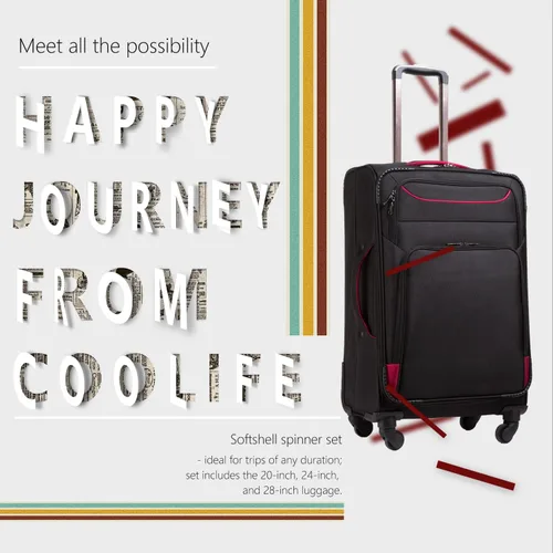 Miniatura 2 de Coolife Juego de equipaje de 3 piezas maleta Spinner Softshell ligero Negro rojo