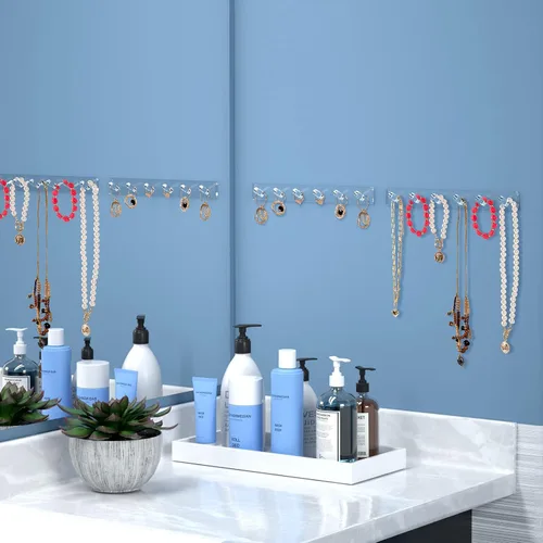 Miniatura 5 de AITEE Soporte para collares, organizador de collar acrílico montado en la pared con 6 ganchos, para colgar collares, joyas, brazaletes, pulseras