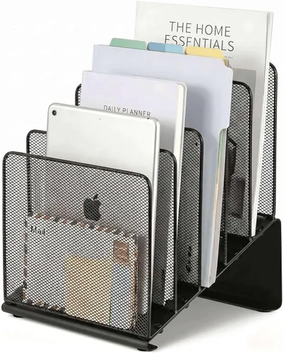 LEKETREE Organizador de archivos para escritorio, organizador de carpetas de archivos con estante vertical de 5 secciones, adecuado para