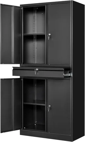 Miniatura 34 de Armario de garaje de metal de 36 pulgadas de alto, gabinetes de almacenamiento de 2 puertas, caninete de herramientas de acero utilitario, caninetes