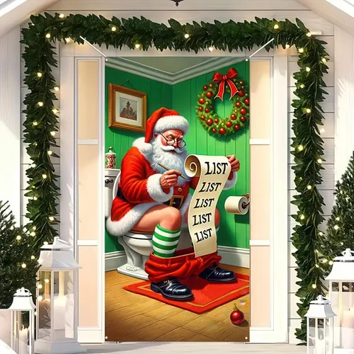 Miniatura 11 de BlissYard Cubierta de puerta de Feliz Navidad de 71 x 35 pulgadas, pancartas para puerta de porche delantero, decoración de invierno, Papá Noel