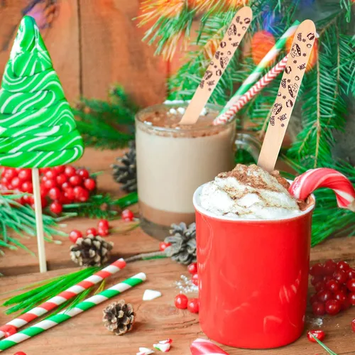 Miniatura 6 de Eaasty 100 cucharas de madera para chocolate caliente y cacao – 6 pulgadas desechables de Navidad malvavisco, bastón de caramelo, barra
