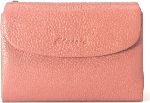 Miniatura 8 de Billetera para mujer, de piel auténtica, billetera de gran capacidad con tarjeteros, ventana de identificación, bolsillos con cremallera, cierre