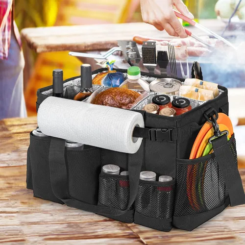 Miniatura 7 de HODRANT Organizador grande para utensilios de parrilla con soporte para toallas de papel, organizador de bolsa de picnic al aire libre