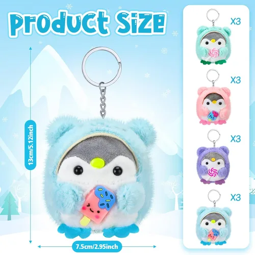 Miniatura 3 de Kasyat 12 llaveros de pingüino de peluche a granel para el día de la madre, lindos juguetes pequeños para bebé, muñequera, bolsa colgante, regalo