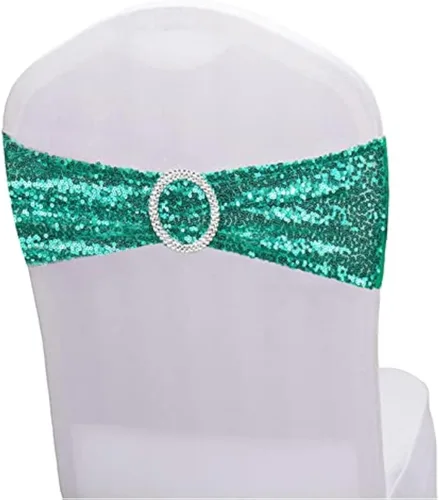 Miniatura 19 de Fajas de lentejuelas para sillas de elastano, paquete de 6 bandas elásticas de lentejuelas con hebilla para bodas, banquetes, cumpleaños, Oro rosa