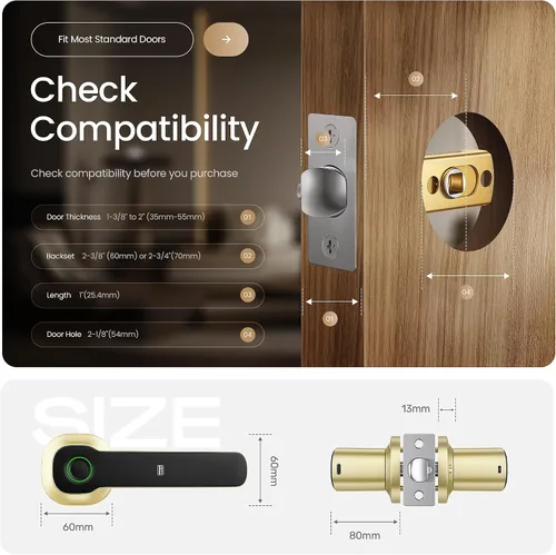 Miniatura 7 de Leydebong Cerradura de puerta inteligente con huella digital, tarjeta IC y teclado, cerradura electrónica 5 en 1 con control de aplicación, fácil