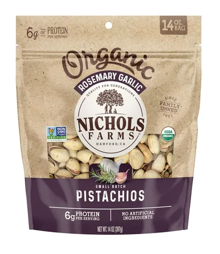 Miniatura 14 de Nichols Farms Pistachos cultivados en California, InShell, paquetes de aperitivos ricos en nutrientes, ajo tostado, 2 libras