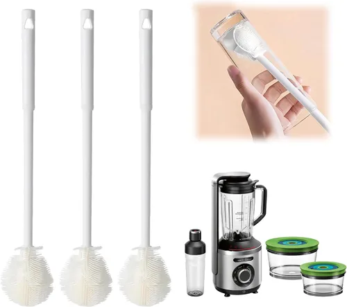 Miniatura 7 de Cepillo de silicona para botellas, cepillo de agua flexible de cerdas suaves de 360° con mango largo, cepillo de limpieza de tapa de taza