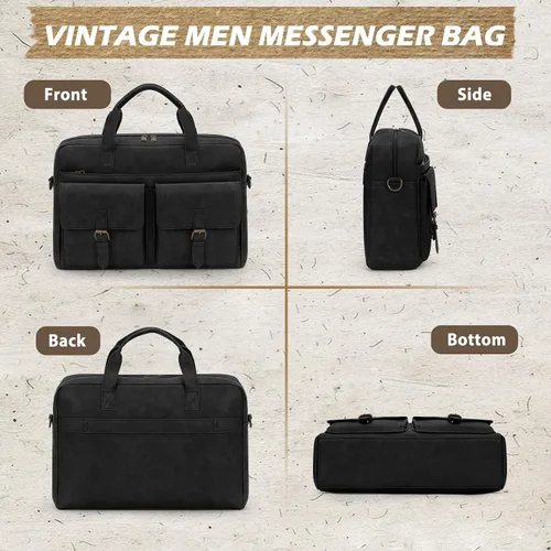 Miniatura 7 de RAINSMORE Bolsa tipo mensajero para hombre, de piel de 16 pulgadas, para laptop, maletín para computadora de trabajo, oficina, negocios, viajes
