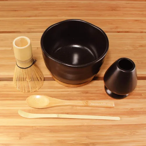 Miniatura 4 de BambooMN Juego de iniciación de batidor de matcha: cuenco Chawan Matcha, batidor de té, chashaku, cuchara, soporte de matcha y posavasos de bambú