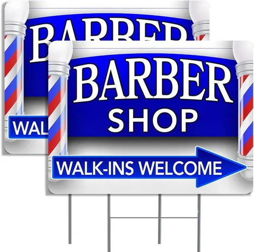 Miniatura 2 de Paquete de 2 carteles para patio de Barber Shop (flecha) de 16 x 24 pulgadas, impresión a doble cara, con estacas de metal