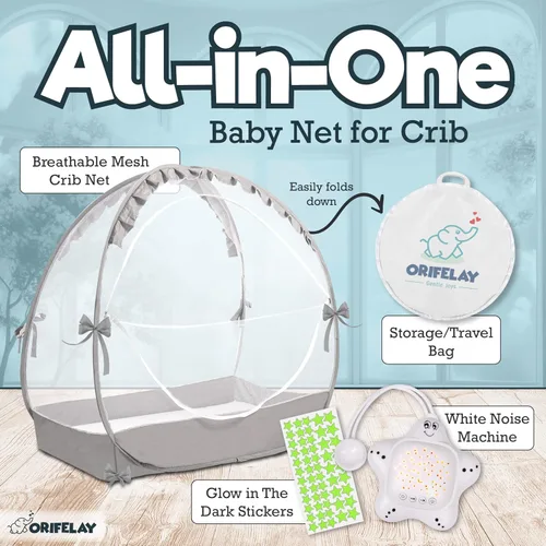 Miniatura 2 de Tienda de campaña para cuna de bebé, tienda de campaña para cama infantil con máquina de ruido blanco, apertura de cremallera ancha, funda de cuna