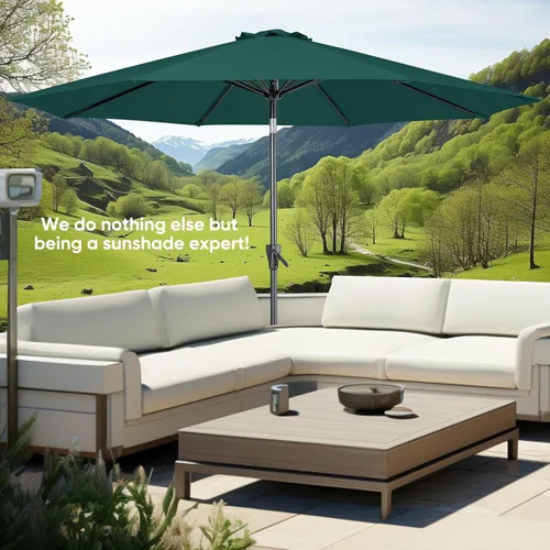 Miniatura 6 de Tempera Patio Market - Sombrilla de mesa para exteriores con botón de inclinación y manivela, sombrilla grande con poste resistente y toldo Verde