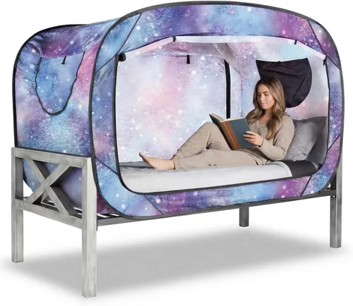 Miniatura 11 de ANC POP Tienda de Cama Twin Dosel de Cama Tienda de Ensueño Portátil para Adultos Tiendas de Dormir Interiores con 2 Puertas Tiendas de Espacio Negro