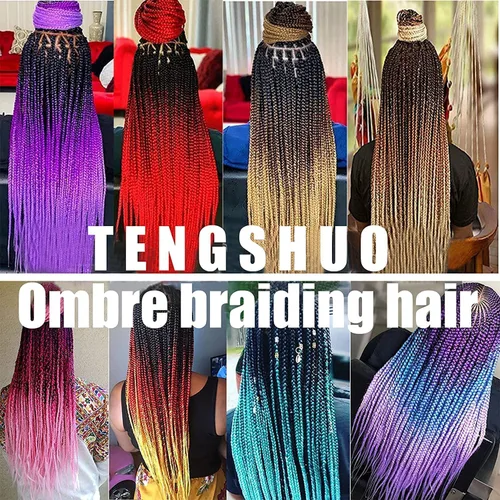Miniatura 5 de 3 paquetes de extensiones de cabello sintético para trenzar de color negro a azul, tamaño jumbo ombré, de 24 pulgadas o trenzas de ganchillo
