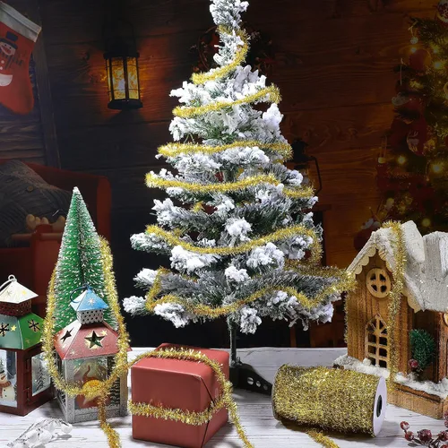 Miniatura 6 de Syhood Guirnalda de oropel de Navidad de 210 pies con purpurina fina, guirnalda metálica de oropel para festividades, decoración para árbol