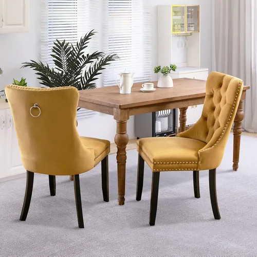 Miniatura 2 de SoarFlash Juego de 2 sillas de comedor de terciopelo, sillas laterales con respaldo alto, moderna silla auxiliar tapizada de alta gama con anillo