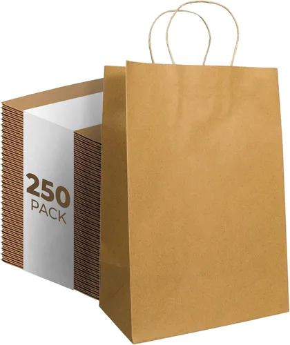 PTP - 250 bolsas de mano para regalo, de papel, Kraft | Perfectas para cumpleaños, bodas, vacaciones y toda ocasión | Colores blanco o natural |