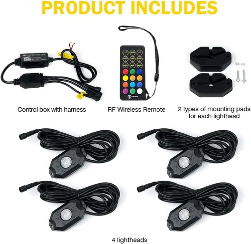 Miniatura 6 de Xprite - Kit de luces LED RGBW con Bluetooth y control remoto inalámbrico, luces de neón multicolor para vehículos, luces para ruedas y bajos