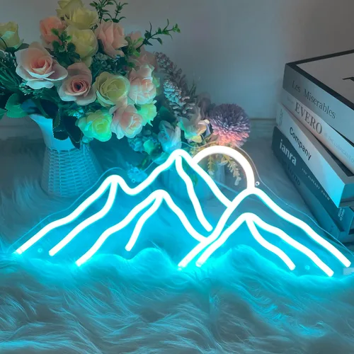 Miniatura 4 de Letrero de neón con diseño de montañas y puesta de sol, luces LED personalizadas, decoración de pared para el hogar, dormitorio, sala