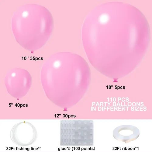 Miniatura 2 de Kit de arco de guirnalda de globos rosa bebé, 110 globos de látex rosa, 5/10/12/18 pulgadas, revelación de género, baby shower, boda, decoración