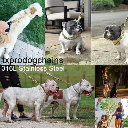 Miniatura 7 de txprodogchains - Correa grande a prueba de mordidas para perros grandes, correa de cadena dorada de 1.28 pulgadas de grosor con mango acolchado