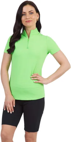 IBKUL Camiseta de protección solar UPF 50+ para mujer, manga corta, cuello alto falso, 87000, color lima, talla XXL